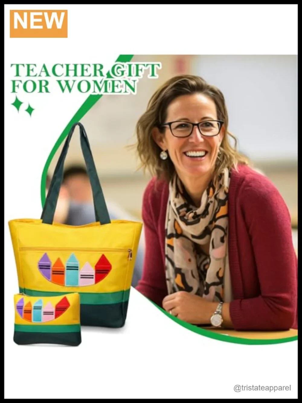 Teacher Tote and Makeup Bag Set, Twill Composite Nylon, Crayon Design, Back to